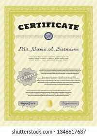 Yellow Awesome Certificate template. With guilloche pattern and background. Detailed. Money design. 