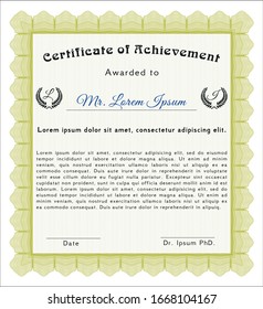 Yellow Awesome Certificate template. With guilloche pattern and background. Cordial design. Detailed. 