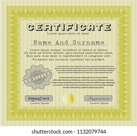 Yellow Awesome Certificate template. With linear background. Elegant design. Customizable, Easy to edit and change colors. 