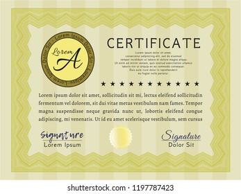 Yellow Awesome Certificate template. With linear background. Elegant design. Customizable, Easy to edit and change colors. 