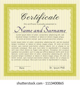 Yellow Awesome Certificate template. Lovely design. Complex background. Vector illustration. 