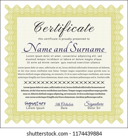 Yellow Awesome Certificate template. Money Pattern design. With linear background. Customizable, Easy to edit and change colors. 