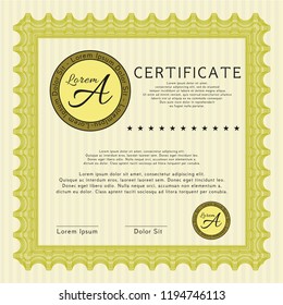 Yellow Awesome Certificate template. Money style design. Customizable, Easy to edit and change colors. With linear background. 