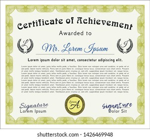Yellow Awesome Certificate template. Money style design. Customizable, Easy to edit and change colors. With complex linear background. 