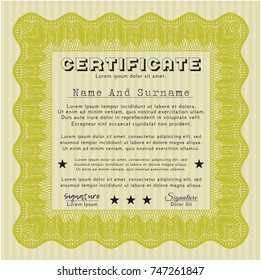 Yellow Awesome Certificate template. Money Pattern design. Detailed. With linear background. 