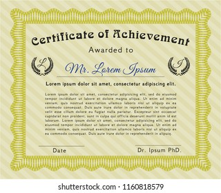 Yellow Awesome Certificate template. Nice design. With complex background. Vector illustration. 