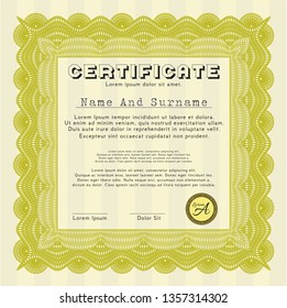 Yellow Awesome Certificate template. Nice design. With complex linear background. Detailed. 