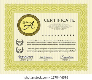 Yellow Awesome Certificate template. Perfect design. Customizable, Easy to edit and change colors. With complex background. 