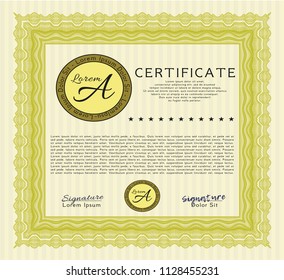 Yellow Awesome Certificate template. Printer friendly. Elegant design. Vector illustration. 