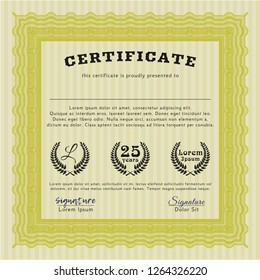 Yellow Awesome Certificate template. Printer friendly. Money style design. Detailed. 