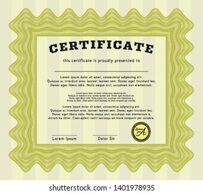 Yellow Awesome Certificate template. Printer friendly. Superior design. Detailed. 