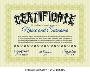 Yellow Awesome Certificate template. Printer friendly. Detailed. Artistry design. 