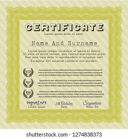 Yellow Awesome Certificate template. With quality background. Artistry design. Vector illustration. 