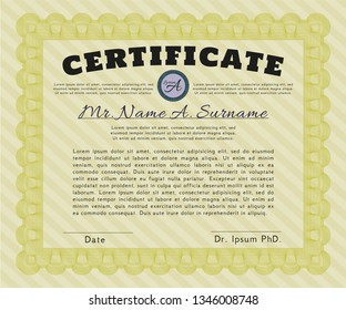 Yellow Awesome Certificate template. With quality background. Vector illustration. Lovely design. 