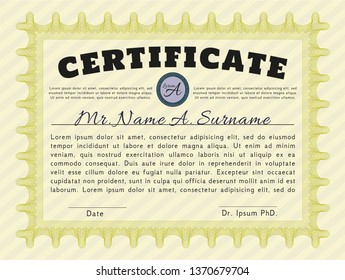 Yellow Awesome Certificate template. With quality background. Money design. Detailed. 