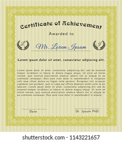 Yellow Awesome Certificate template. Vector illustration. With quality background. Sophisticated design. 