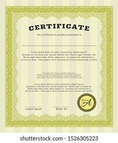 Yellow Awesome Certificate template. Vector illustration. Complex background. Lovely design. 