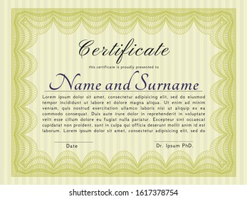 Yellow Awesome Certificate template. Vector illustration. With background. Good design. 