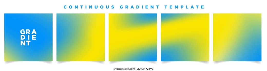 Plantilla de anuncio de carrusel de gradiente amarillo y azulado. Plantilla de vectores de tarjeta cuadrada continua. Cinco fondos de degradado. Perfecto para diseños de verano, feeds, medios sociales, web, banners. Ilustración vectorial.