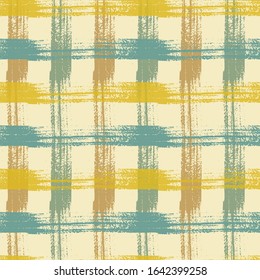 Yellow and Azure Tablecloth Seamless Pattern. Ink texture cool crossed stripes grid.