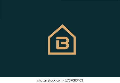 yellow B alphabet letter logo icon for business and company with house contour design