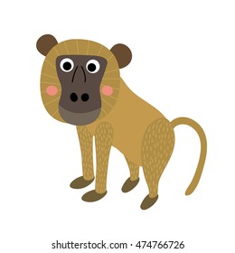 Yellow Baboon monkey animal cartoon character isolated on white background.