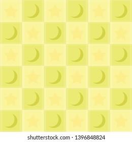yellow baby Background wallpaper pattern square moon and stars motif sarung - vector