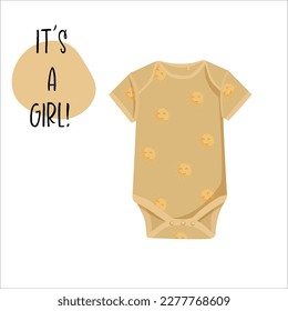 Yellow baby bodysuit. Baby clothes store, Baby waiting, baby care, newborn, childbirth concept. Isolated vector illustration.