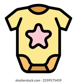 Yellow baby clothes with pink star showing clothing for newborn child