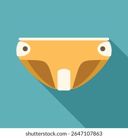 Yellow baby diaper icon in flat design style with long shadow on turquoise blue background