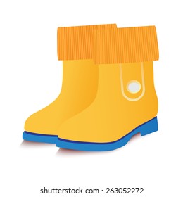 Yellow baby gumboots. Vector illustration.