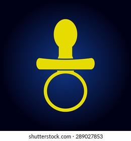 Yellow Baby Pacifier - black vector icon on a blue background