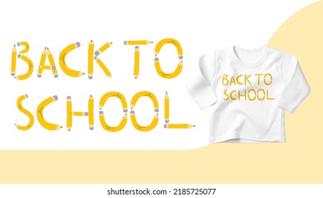 Yellow Back to school text from Pencil element, Art Supplies for Back to school theme background, Isolated on White Background