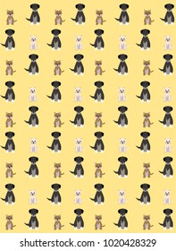 Yellow backdrop with a pattern of kittens and puppies