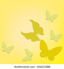 Yellow background with 3d butterflies
