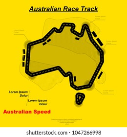 Yellow background with Australia silhouette and black road