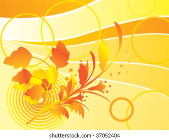 Yellow background with autumn bouquet. Vector illustration