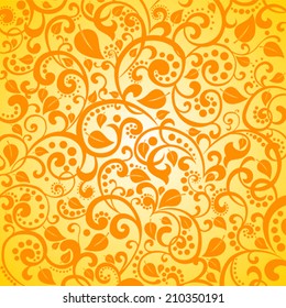 Yellow Background with  autumn leaves. vector illustration 