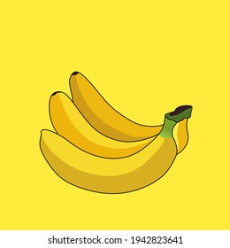 Yellow background with banana fruit as object