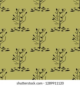 Yellow background with bare trees and fallen leaves. EPS10
