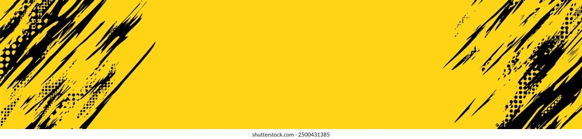 yellow background with black brush painting and dots