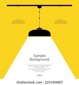 Yellow background with black ceiling lamp and white light path for sample text