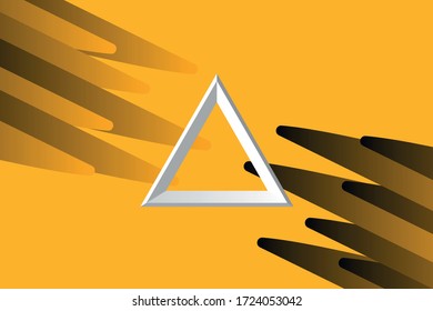 yellow background with black diagonal lines pattern and white triangle in the center