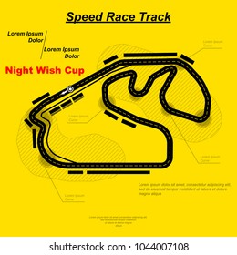 Fondo amarillo con circuito de carretera negro y texto de muestra