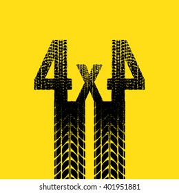 Yellow background with black tire track silhouette. eps10