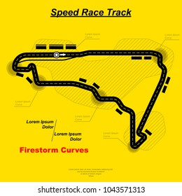 Yellow background with black track circuit and sample text
