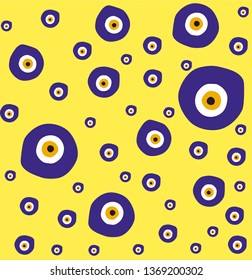 Yellow background blue evil eye pattern vector