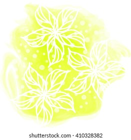 Yellow background. Blurring background and white flowers. The mood of the summer. Vector graphics.