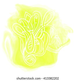 Yellow background. Blurring background and white flowers. The mood of the summer. Vector graphics.