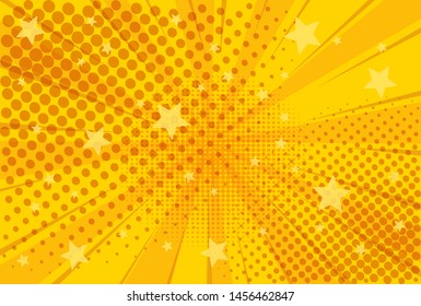 Yellow Background Of The Book In Comic Style Pop Art Superhero. Lightning Blast Halftone Dots. Cartoon Vs. Vector Illustration